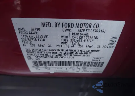 2020 Ford Explorer Xlt from USA, damaged, VIN 1FMSK8DHXLGD11508